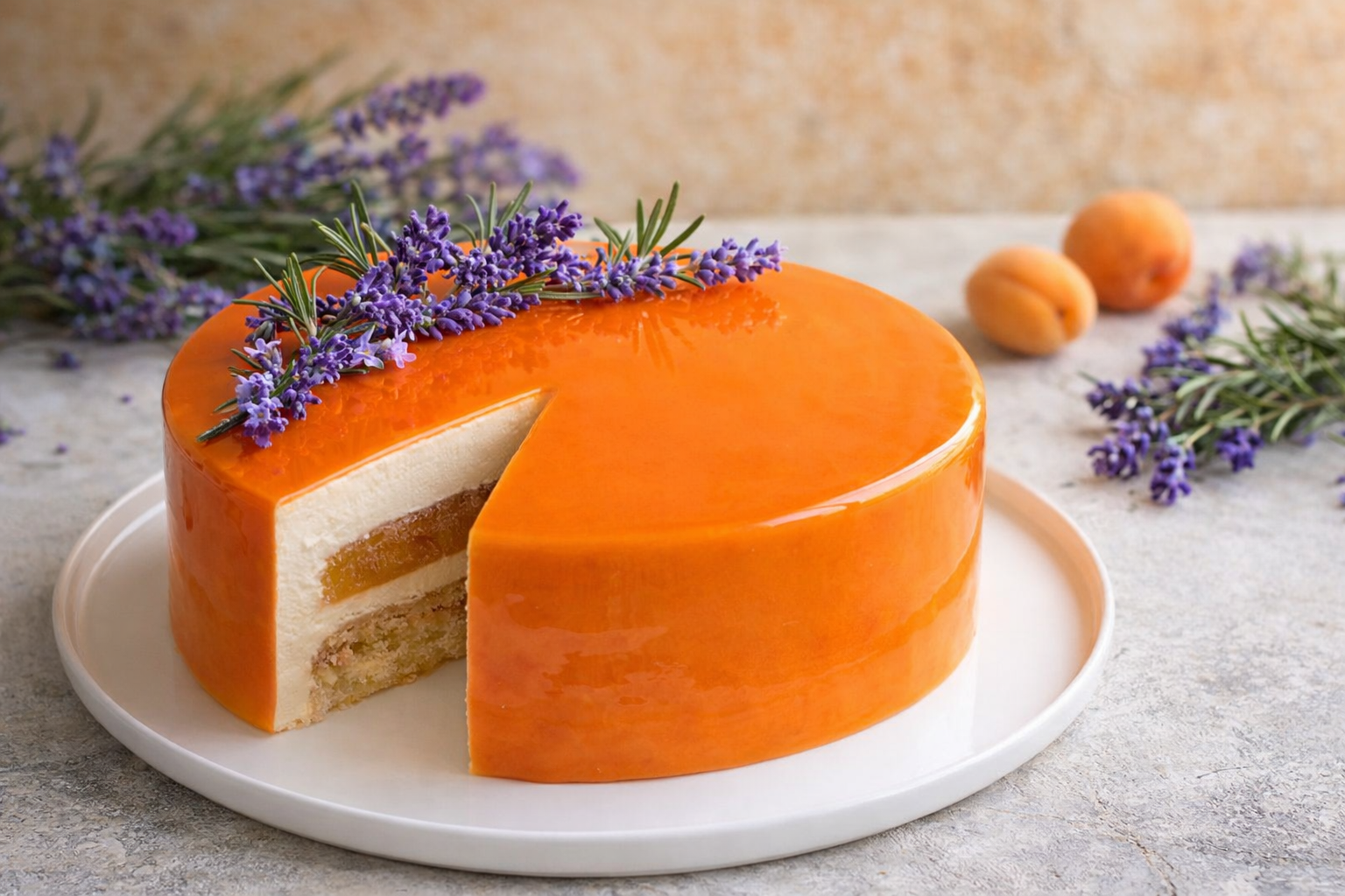 Entremet abricot, lavande et romarin